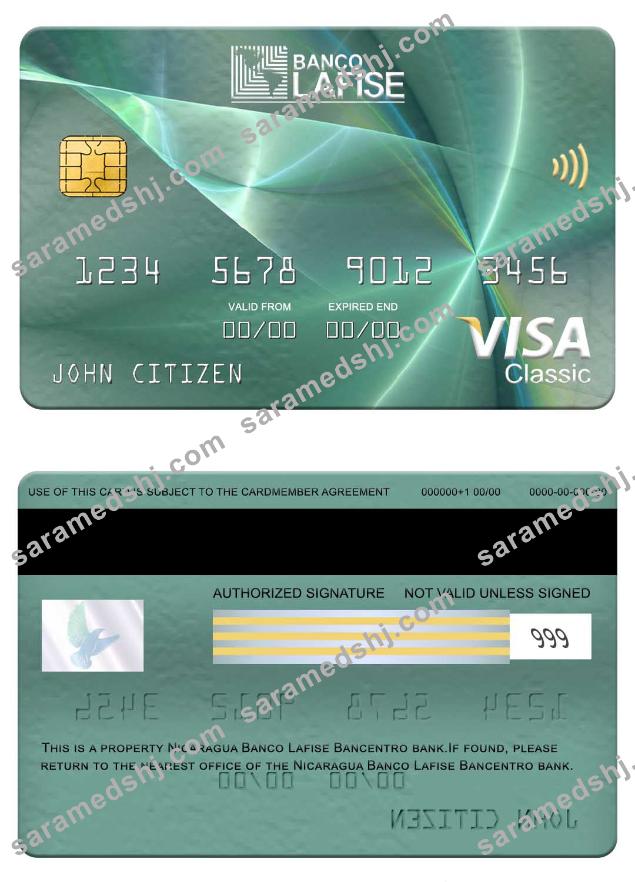 Nicaragua Banco Lafise Bancentro bank visa classic card screen